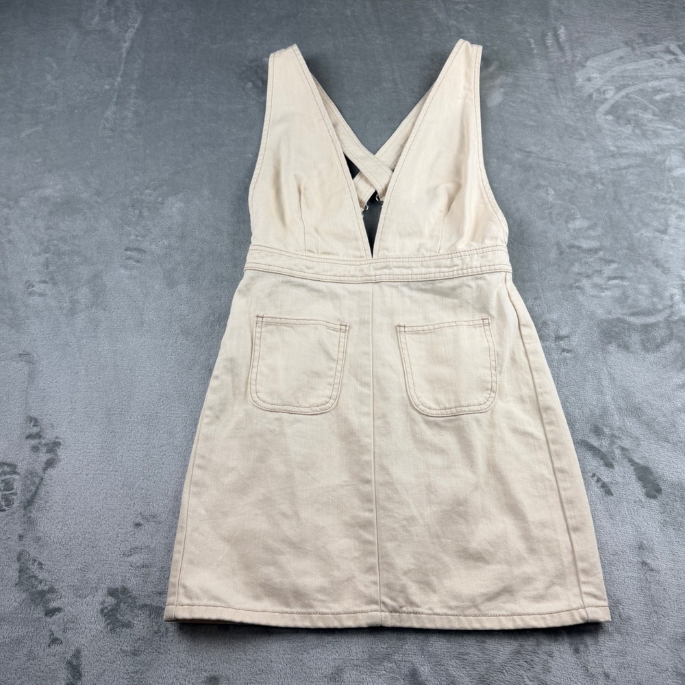 BDG Urban Outfitters Cream Denim Pinafore Dress Womens Size 2 Overall Mini Dress